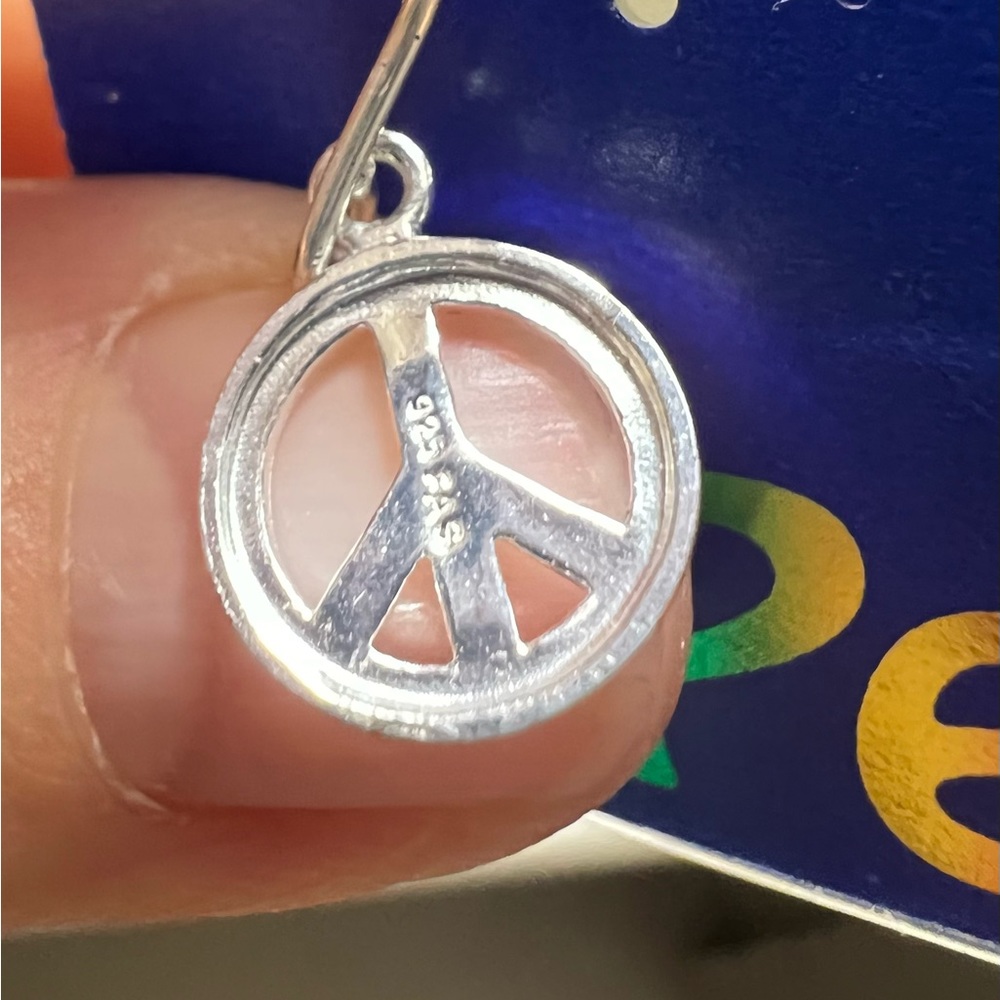 Peace sign earrings Sterling silver .925 PEACE dangle earrings new with tag - Picture 4 of 5